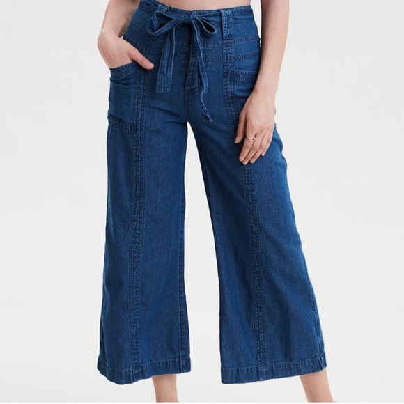 American Eagle High-Waisted Denim Palazzo Pants - Picture 3 of 5